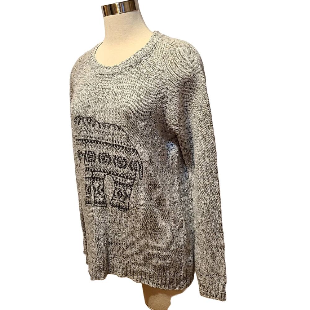 Elephant Graphic Womens Sweater Sz XL Gray Charcoal Good Luck Trunk Up - Picture 5 of 12